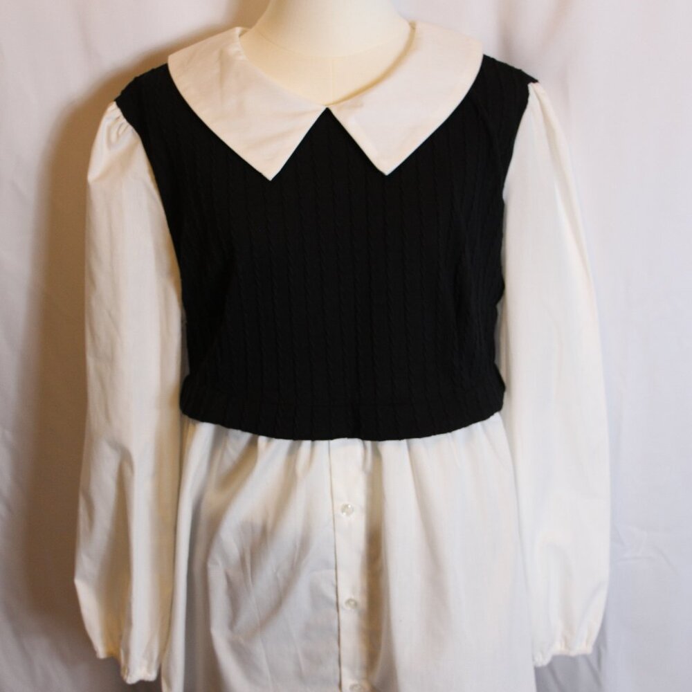 Papaya Brand Peter Pan Collar Black Knit Vest Layered Top Women's Large